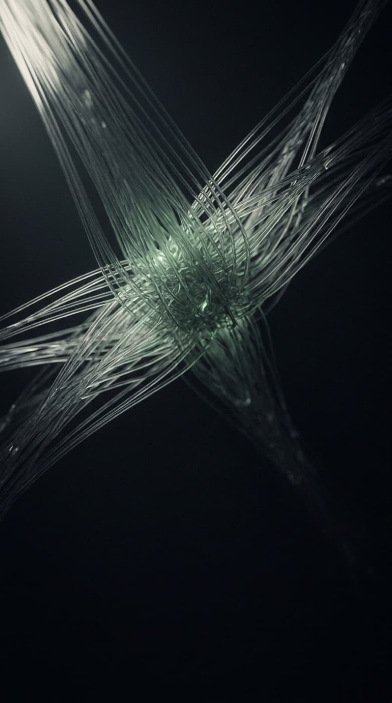 Abstract filaments converging into a glowing core, representing AI integration